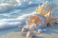 Starfish and Seashells on a Sandy Beach Royalty Free Stock Photo