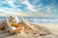 Starfish and Seashells on a Sandy Beach Royalty Free Stock Photo