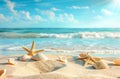 Starfish and Seashells on a Sandy Beach Royalty Free Stock Photo