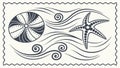 Starfish & Seashells with Swirl Waves Vector Frame, vector design Generative AI Royalty Free Stock Photo