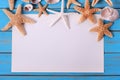 Starfish seashore paper poster frame old weathered blue beach wood deck