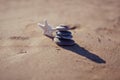 Starfish and stack of pebbles at the beach Royalty Free Stock Photo