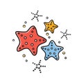 Starfish vector illustration. Sea stars in cartoon style. Print design for summer clothes.