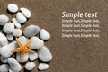 Starfish and White Pebbles on Sandy Beach , Minimal Summer Background Royalty Free Stock Photo