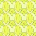 Starfruit or carambola. Seamless pattern with