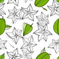Starfruit and Green Fruit Pattern Royalty Free Stock Photo