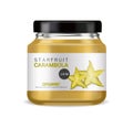 Starfruit jam vector realistic. Organic glass bottle label design. product placement 3d illustrations