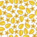 Starfruit seamless pattern. Raster graphic art background with t