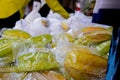 Starfruits in transparent plastic Royalty Free Stock Photo