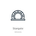 Stargate icon. Thin linear stargate outline icon isolated on white background from astronomy collection. Line vector sign, symbol