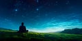 stargazer lying on a grassy hill, looking up at a clear night sky filled with twinkling stars and constellations. Royalty Free Stock Photo