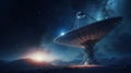 Stargazing Science: Radio Telescope Aiming at the Night Sky. Generative ai Royalty Free Stock Photo