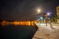 Stari Grad, Croatia - 28.03.2021: Embankment of Stari Grad town on the Hvar island without people, Croatia. Night time