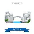 Stari Most Old Bridge Mostar Bosnia Herzegovina flat vector