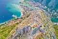 Starigrad Fortica fortress and Cetina river mouth in Omis aerial view Royalty Free Stock Photo