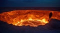 Staring into the flaming gas crater known as the Door to Hell In Darvaza, Turkmenistan