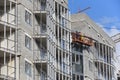 Stariy Oskol, Russia - october 30, 2019: Construction of a high residential building, builders on a suspended site work