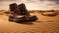 Stark Contrast: Leather Boots Against Sandy Desert Expanse