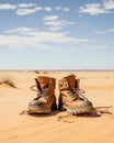 Stark Contrast: Leather Boots Against Sandy Desert Expanse