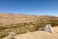 Stark dry southern California desert with blue sky, lonely empty and desolate, adventure hiking camping solitude, peaceful