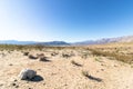 Stark dry southern California desert with blue sky, lonely empty and desolate, adventure hiking camping solitude, peaceful