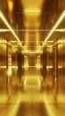 The stark geometry of a luminous gold corridor is highlighted by the interplay of light and shadow. The architectural Royalty Free Stock Photo
