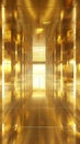 The stark geometry of a luminous gold corridor is highlighted by the interplay of light and shadow. The architectural Royalty Free Stock Photo