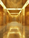 The stark geometry of a luminous gold corridor is highlighted by the interplay of light and shadow. The architectural Royalty Free Stock Photo