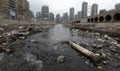 Urban Pollution: A Polluted Waterway in a City Royalty Free Stock Photo