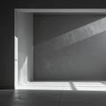 Stark minimalist interior with dramatic sunlight casting shadows on textured walls and floor Royalty Free Stock Photo