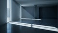 Stark modern empty room with large windows casting dramatic geometric shadows across the polished concrete floor Royalty Free Stock Photo