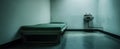 The stark simplicity of a prison cell with a single bed and sink..AI generated image Royalty Free Stock Photo