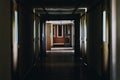 Foreboding, Dark Hallway with Closed Doors - Abandoned Medfield State Hospital - Massachusetts