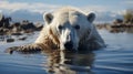 A stark visual representation of global warming and climate change, a polar bear stranded on a melting ice floe. Generative ai Royalty Free Stock Photo