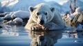 A stark visual representation of global warming and climate change, a polar bear stranded on a melting ice floe. Generative ai Royalty Free Stock Photo