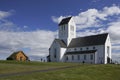 White church and log chapel at Skalholt, Iceland