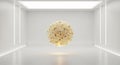 A stark white room features a floating, spherical arrangement of popcorn. The Royalty Free Stock Photo