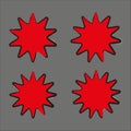Starlike figures icon set. Red elements on gray background. Abstract art design. Vector illustration. Stock image.