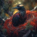 Starling bird closeup view with nest illustration