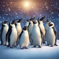 Starlit Arctic Christmas Penguins: Caroling Beneath a Radiant Star