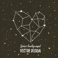 Starlit heart on the dark night sky with stars. Vector background for valentine's card, love poster and wedding. Royalty Free Stock Photo