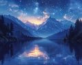 Starlit night over a tranquil lake