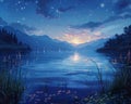 Starlit night over a tranquil lake