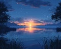 Starlit night over a tranquil lake