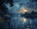 Starlit night over a tranquil lake