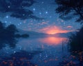 Starlit night over a tranquil lake