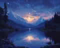 Starlit night over a tranquil lake