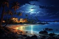 Starlit Tropic night beach sea. Generate Ai Royalty Free Stock Photo