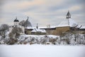 Staroladozhskaya fortress on the bank of the Volkhov river on a winter day. Leningrad Region