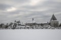 Staroladozhskaya fortress on the bank of the Volkhov River in the winter morning. Leningrad region